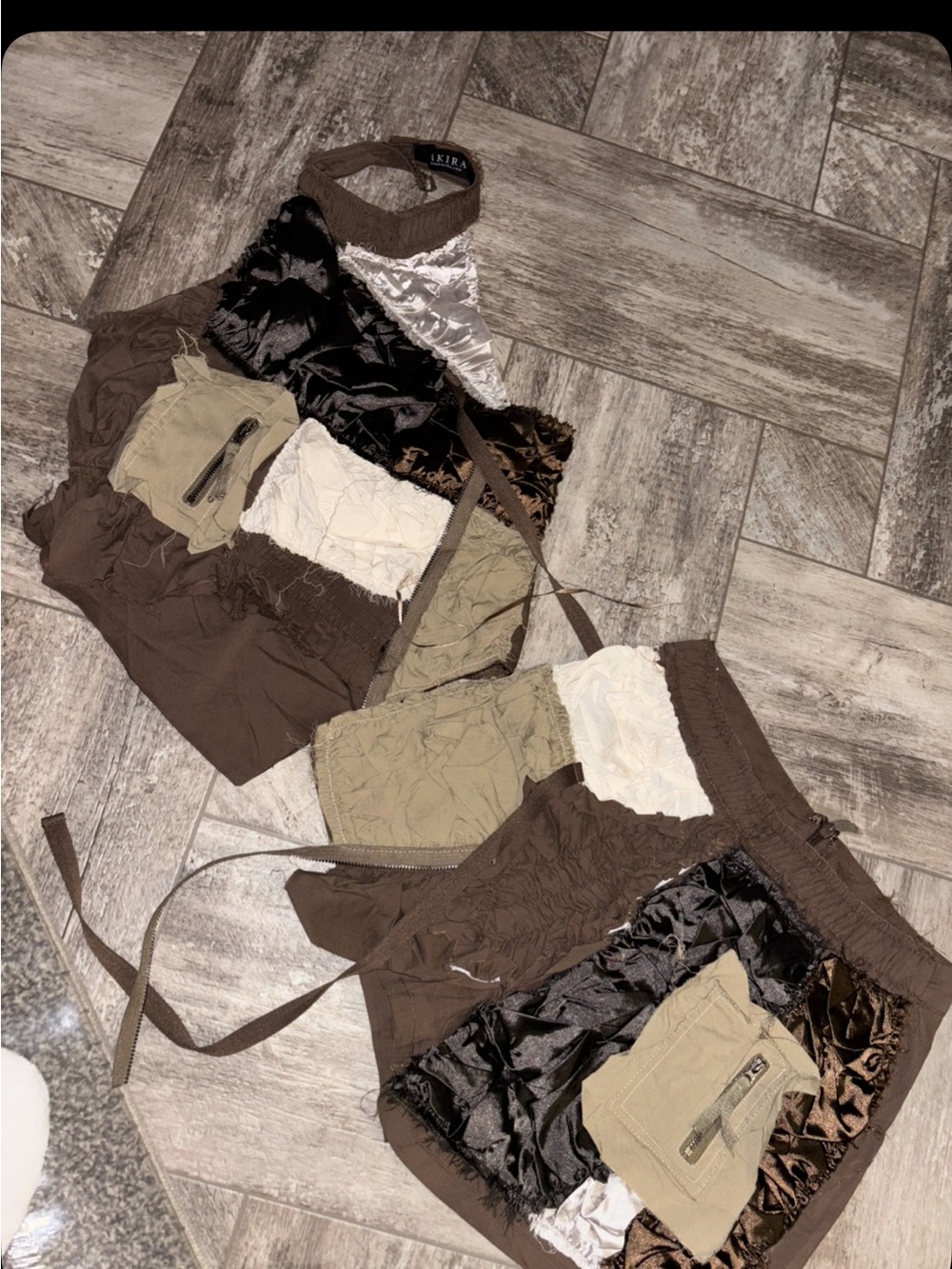 AKIRA Brown & Beige Patchwork Halter Top and Shorts Set